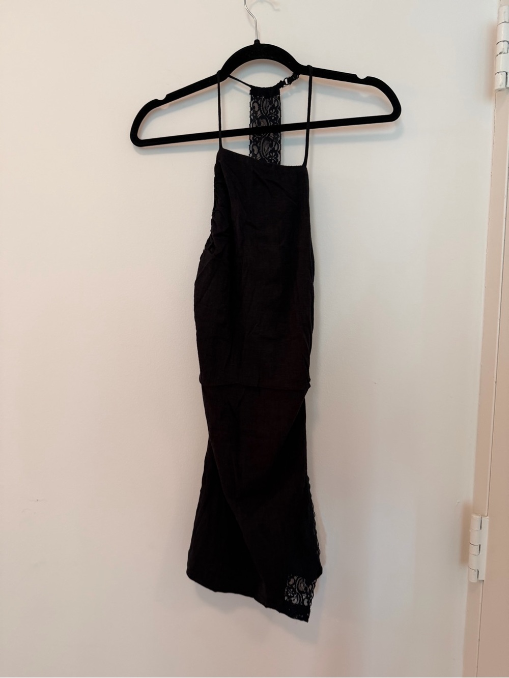 Free People Black Lace-Back Linen Halter Dress - Women